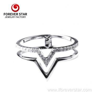 Silver CZ Jewelry Double V Shape Finger Ring